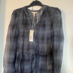 NWT Rebecca Taylor Sheer Shadow Plaid Peplum Top